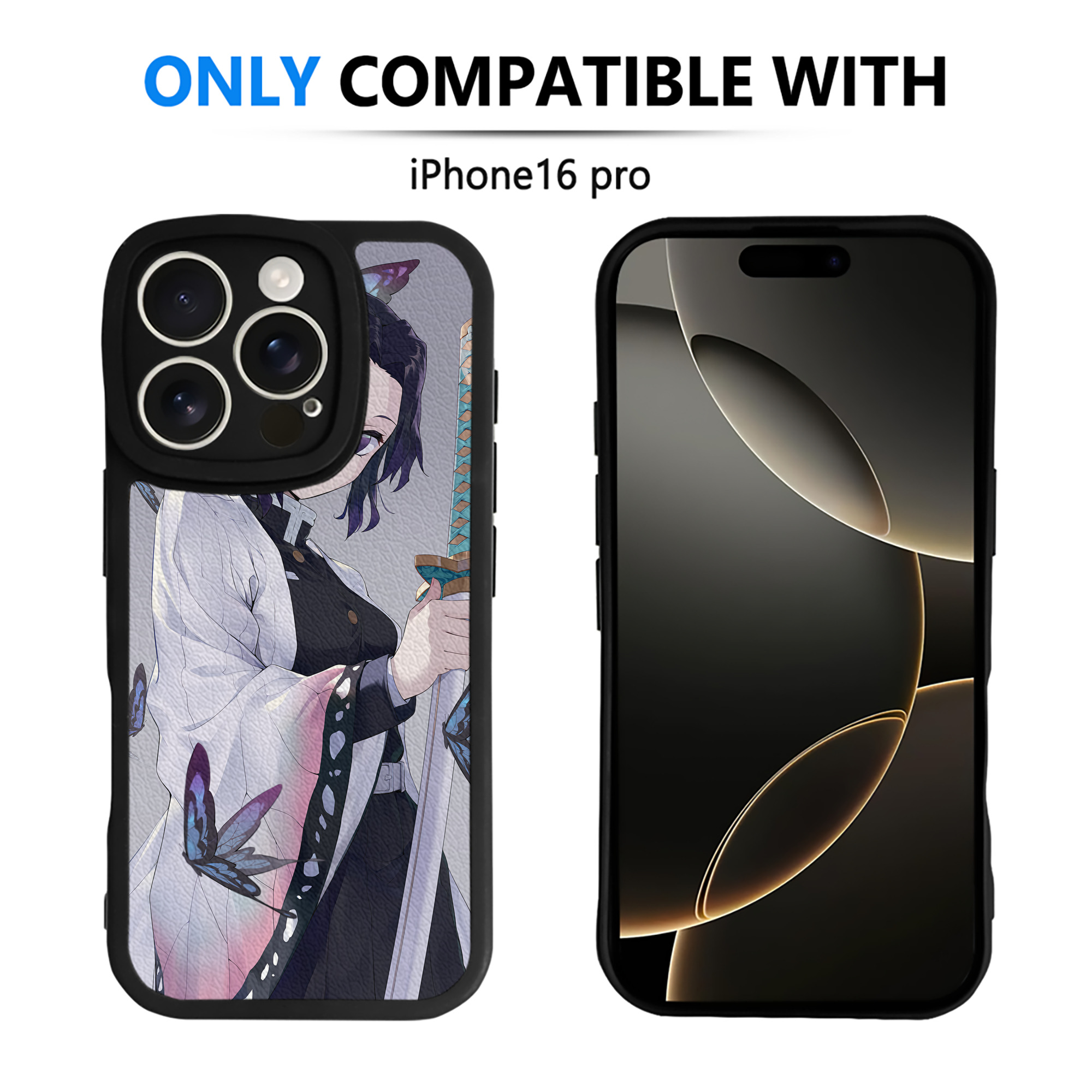 （画像用） 鬼滅の刃（きめつのやいば）蟲柱-胡蝶 しのぶ／こちょう しのぶ Kochou Shinobu 【iPhone 16シリーズ対応】シリコンスマホケース（レザー調） 材質：シリコン